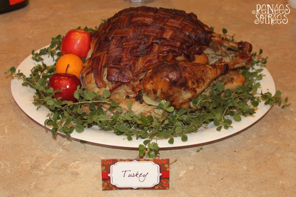 roasted turkey with a bacon weave