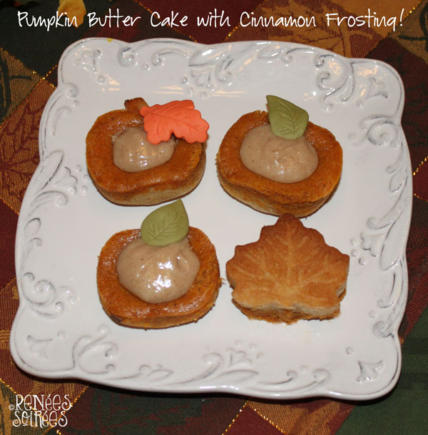 4 pumpkin-shaped cupcakes with cinnamon topping & Wilton colorful icing leaves