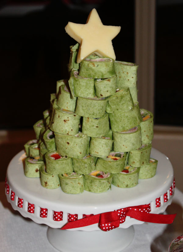 Tortilla roll-ups in the shape of a Christmas tree