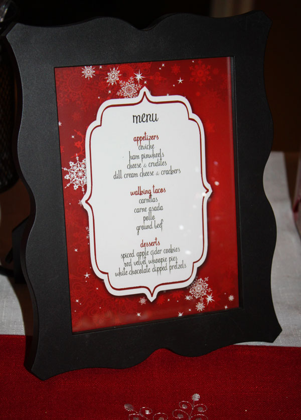 Menu with red background and snowflakes