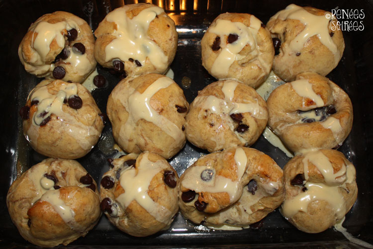 chocolate chip hot cross buns for Easter