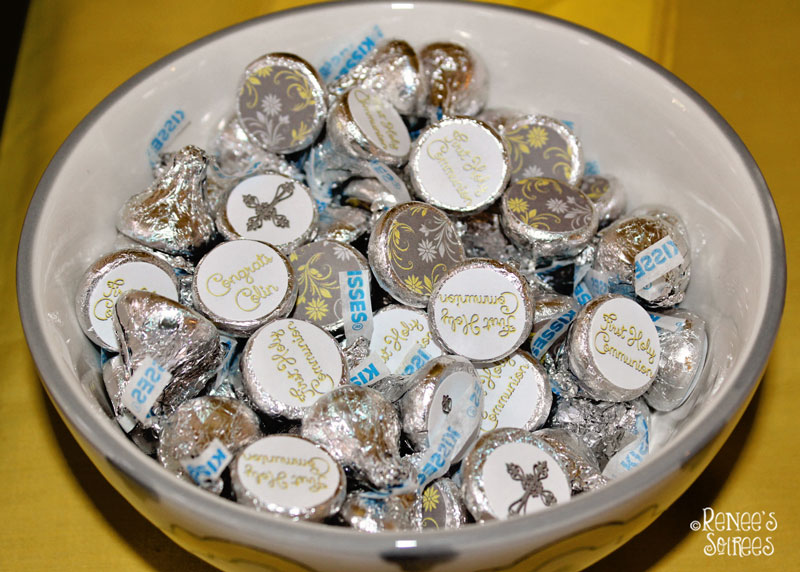Decorated Hershey's Kisses for a First Communion, Confirmation, or Baptism event. By Renee's Soirees.  (Don't worry if the listing photo on Etsy is of a different theme. You can choose the theme you want from the drop-down menu). 